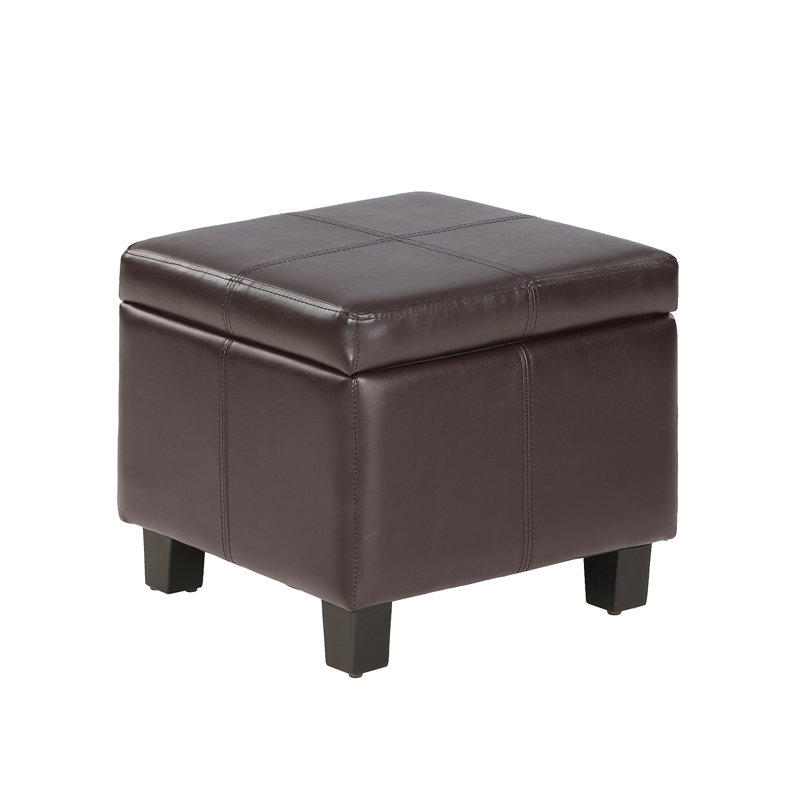 Louella 42cm Wide Faux Leather Square Solid Colour Cube Ottoman with Storage, Brown