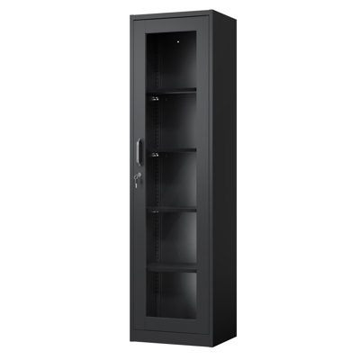 Tool Storage Cabinet Black Steel Single Side Glass (Pre-Drilled)