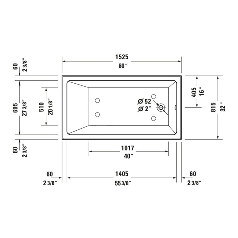 Baignoire en alcôve 60x32 Duravit No.1, Droite