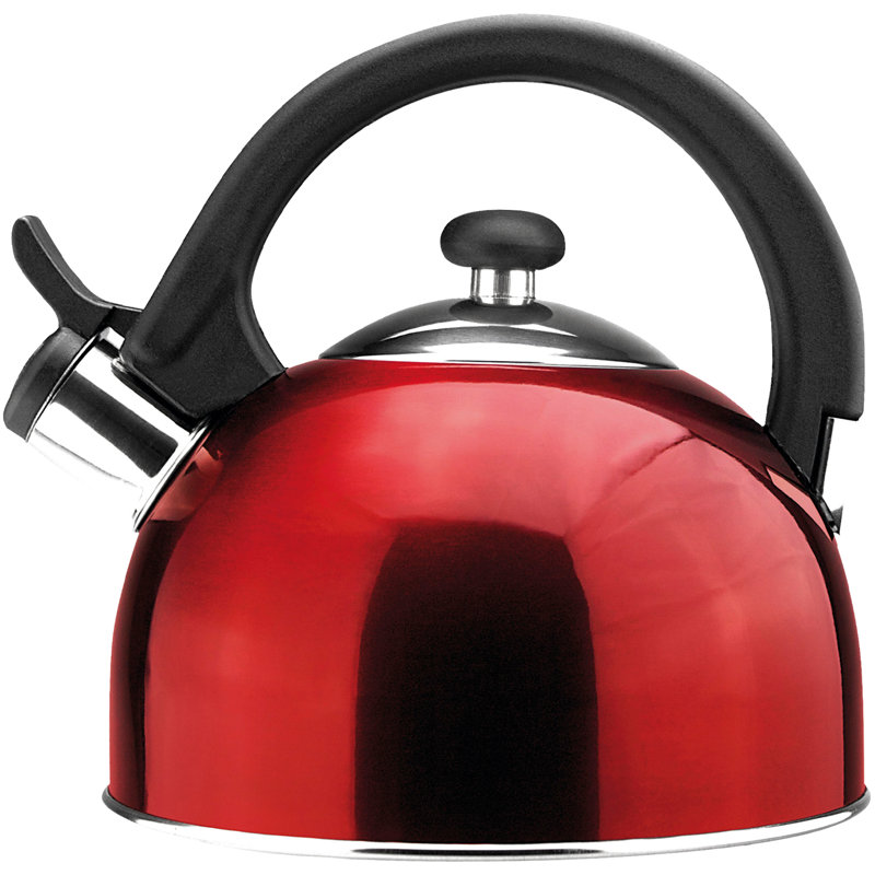Bouilloire à sifflet Magefesa Sabal, bouilloire en acier inoxydable de 2,1 pte avec poignée ergonomique, bec verseur facile et couvercle amovible, rouge