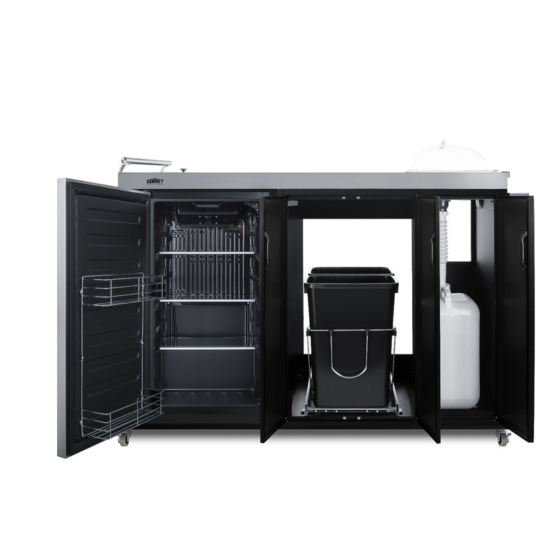 Summit Black and Stainless Steel Outdoor Kitchenette with Sink and Mini Fridge