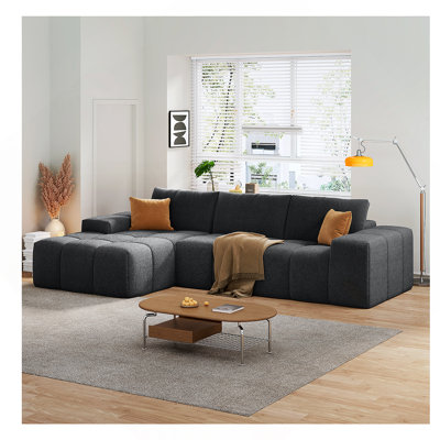Canapé modulaire en L avec assise profonde, aucun assemblage requis, revêtement en tissu doux pour les salons et les chambres modernes