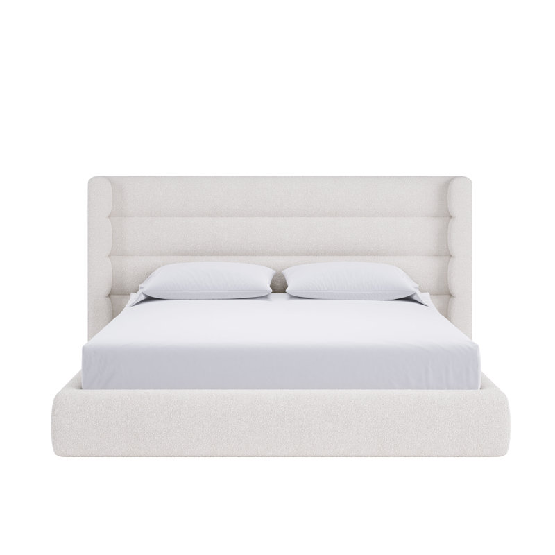 Upholstered Platform Bed, King, Ivory Boucle