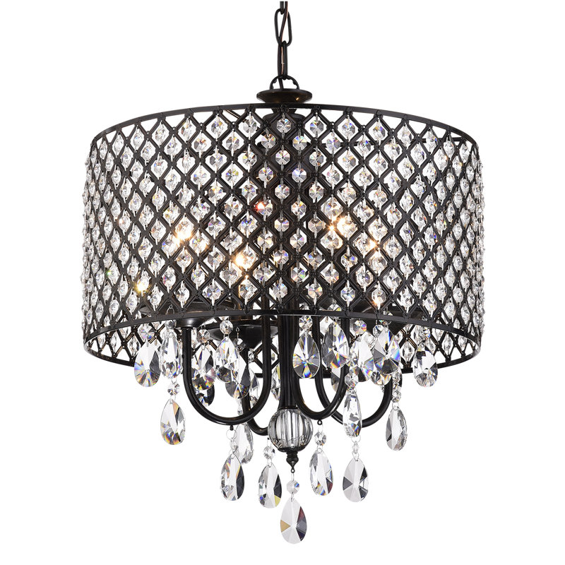 Ivonna 4 - Light Drum Chandelier with Crystal Accents, Antique Black