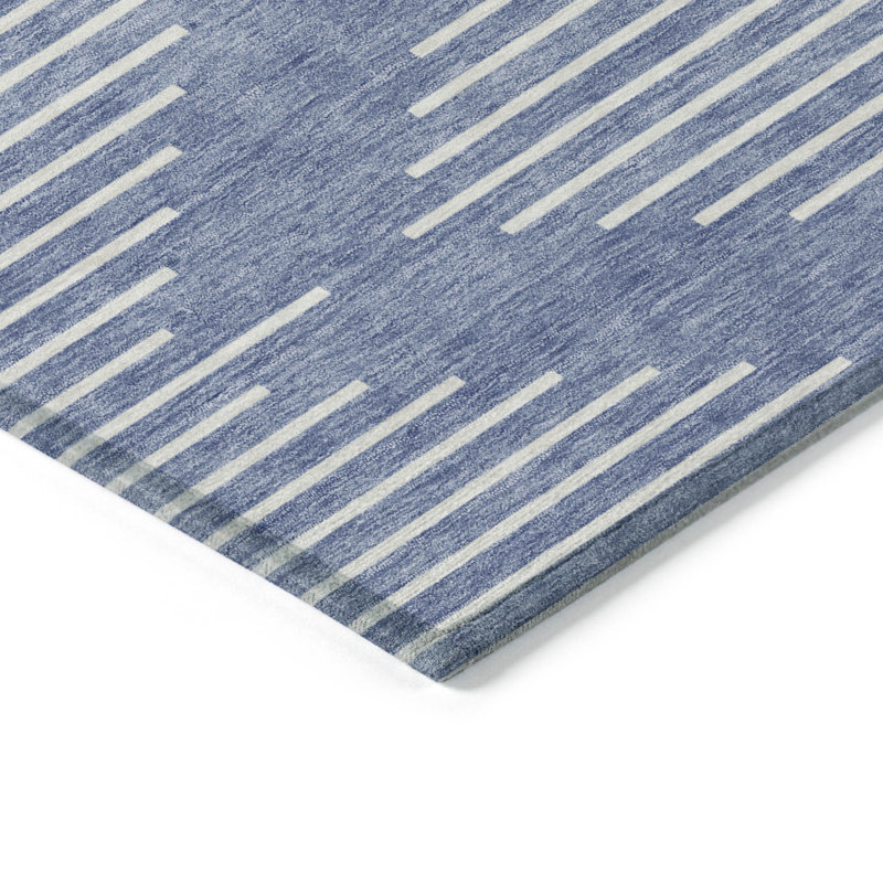 Tapis intérieur lavable à motif géométrique bleu denim 8 pi x 10 pi HomeRoots