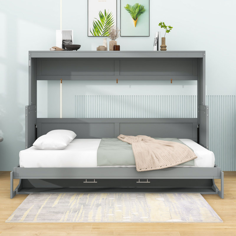 Wissem Wood Murphy Bed with Desk, Gray, Full