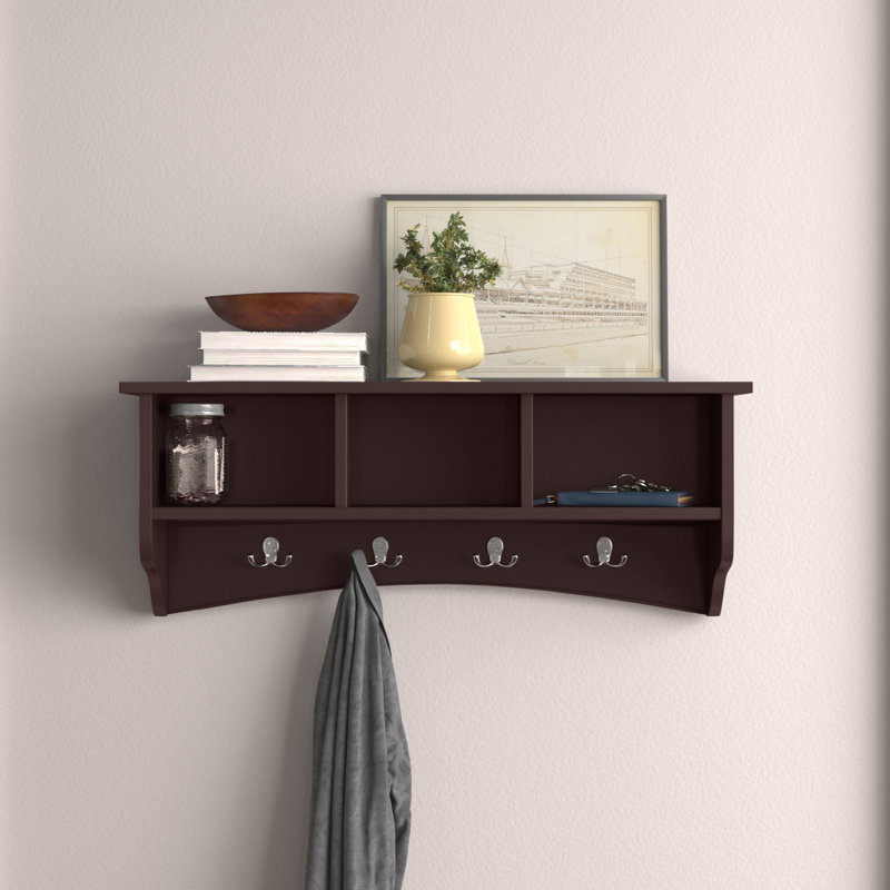 Shaker Cottage Wall-Mounted Coat Rack with Cubbies and Hooks, Espresso