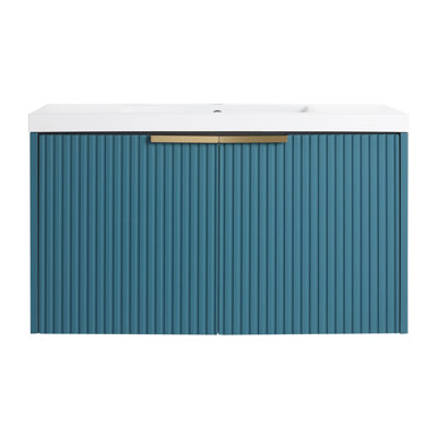 Meuble-lavabo mural 36 po avec lavabo en résine et portes à fermeture en douceur - élégance moderne, fonctionnalité ultime