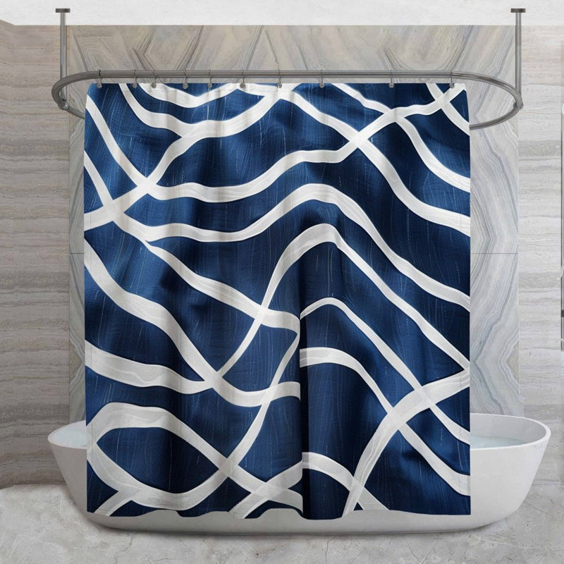 Rideau de douche à rayures ondulées - Décoration de salle de bain abstraite, H 83 po x l 70 po