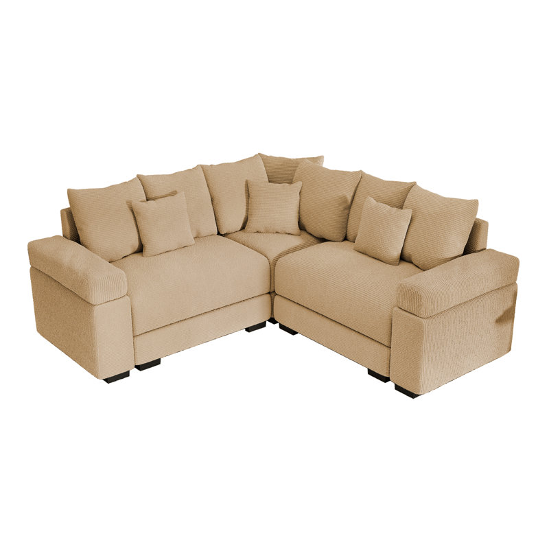 Oversized Cloud Modular Sectional, Corduroy Deep Seat With 10 Pillows, Camel Chenille