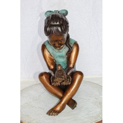 Nifao Bronze Girl Holding Bird Statue – Handcrafted Lost Wax Cast Sculpture with Natural Patina Finish – Heartwarming Decorative Artwork for Home, Garden, Bookshelf, 19" x 10" x 20"H