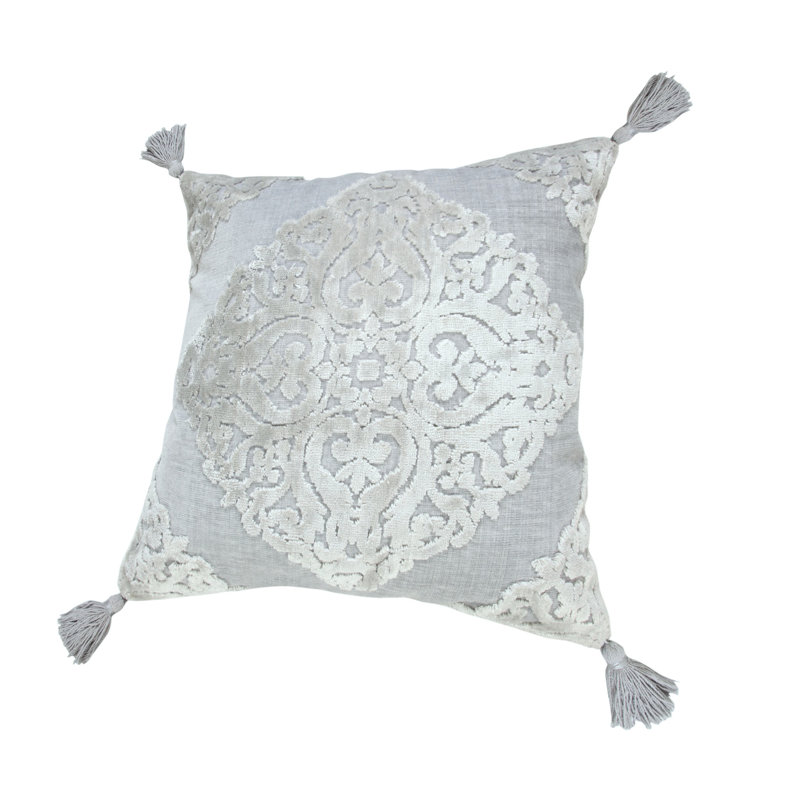 20" Silver Gray Textured Medallion Throw Pillow