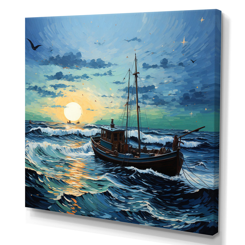 Vangogh paysage marin avec pêche II - art mural encadré Vangogh, H 36 po x l 36 po x P 1,5 po, Toile tendue