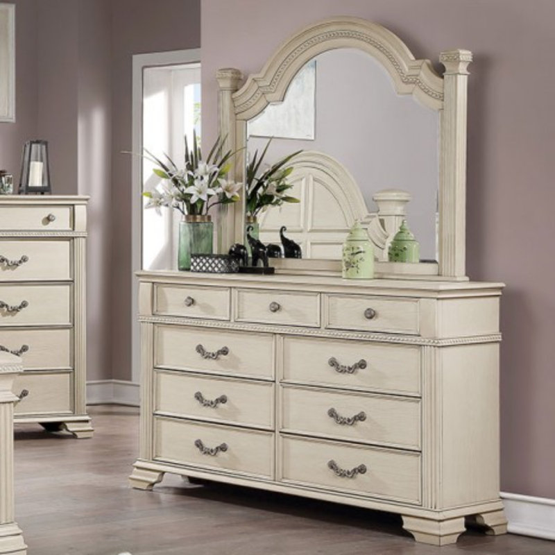 Miroir décoratif en bois massif blanc antique, l 49 po pour la chambre et la salle de bain