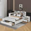 Lit plateforme en bois avec espace de rangement multifonctionnel, table de chevet, tiroirs, ports USB et bureau-624901278