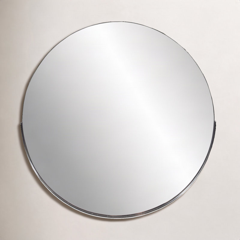 Ames Round Stainless Steel Beveled Mirror, Silver