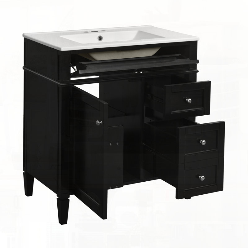 Meuble-lavabo moderne avec tiroirs supérieurs, Noir