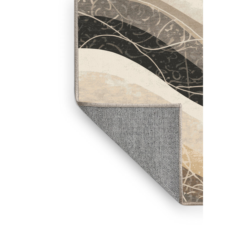 Tapis dégradé beige lavable à la machine Ottavio, Rond 7 pi