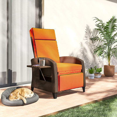 Outsunny Rattan Garden Recliner Chair with Cushion Footrest Orange