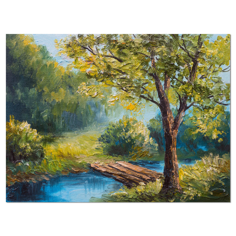 Summer Forest Landscape Canvas Art with Pine Frame