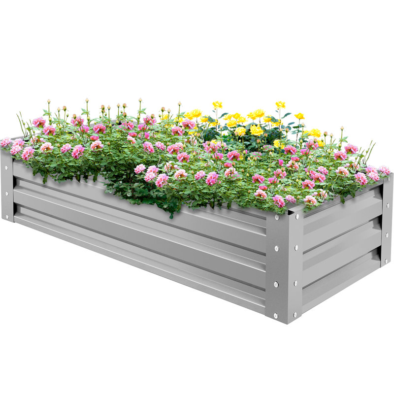 Carsynn Galvanized Steel Raised Garden Bed, 10" H x 48" W x 24" D, Light Gray 