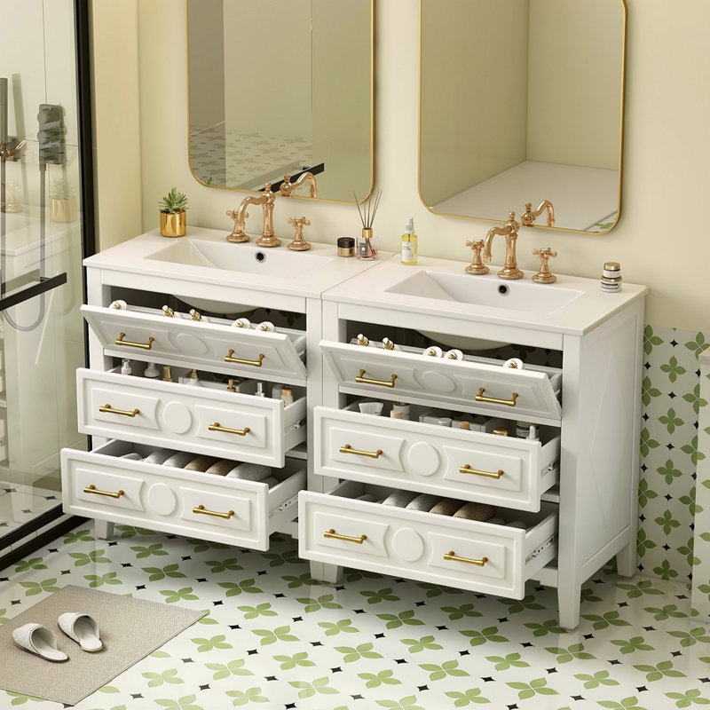 Ensemble de meuble-lavabo simple 60 po avec 3 tiroirs, ensemble de meuble-lavabo autoportant 60 po avec cadre en bois massif