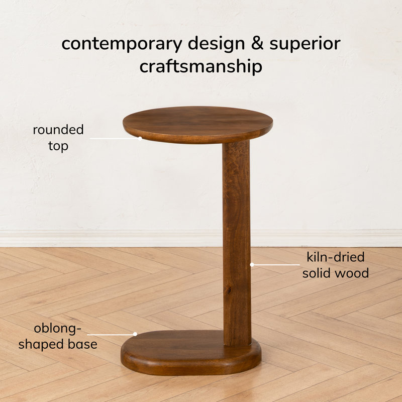 Veta Solid Wood C Shaped Side Table, Walnut