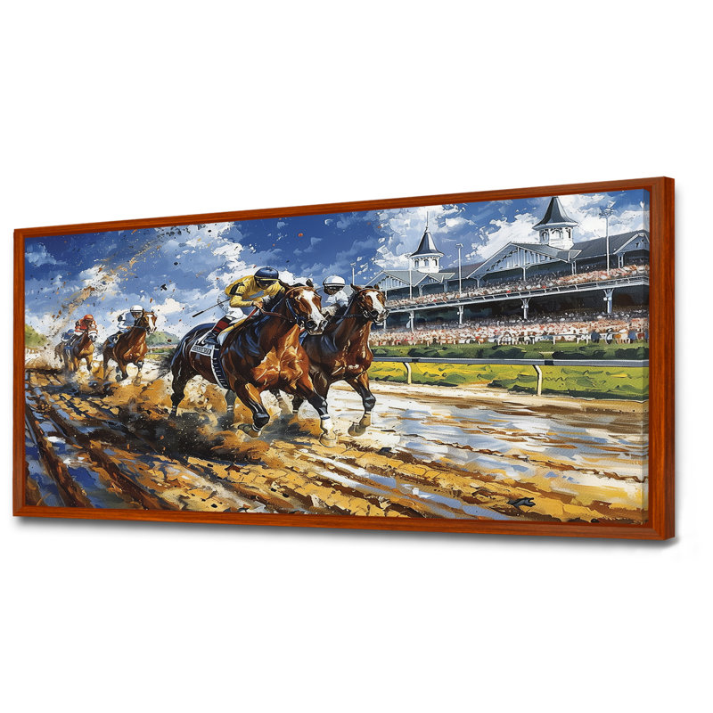 Marlyin - course de chevaux, art mural, Cadre flottant brun, H 28 po x l 60 po x P 1,5 po