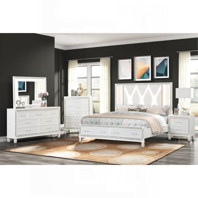 Lit de style traditionnel en bois, Blanc, Grand lit