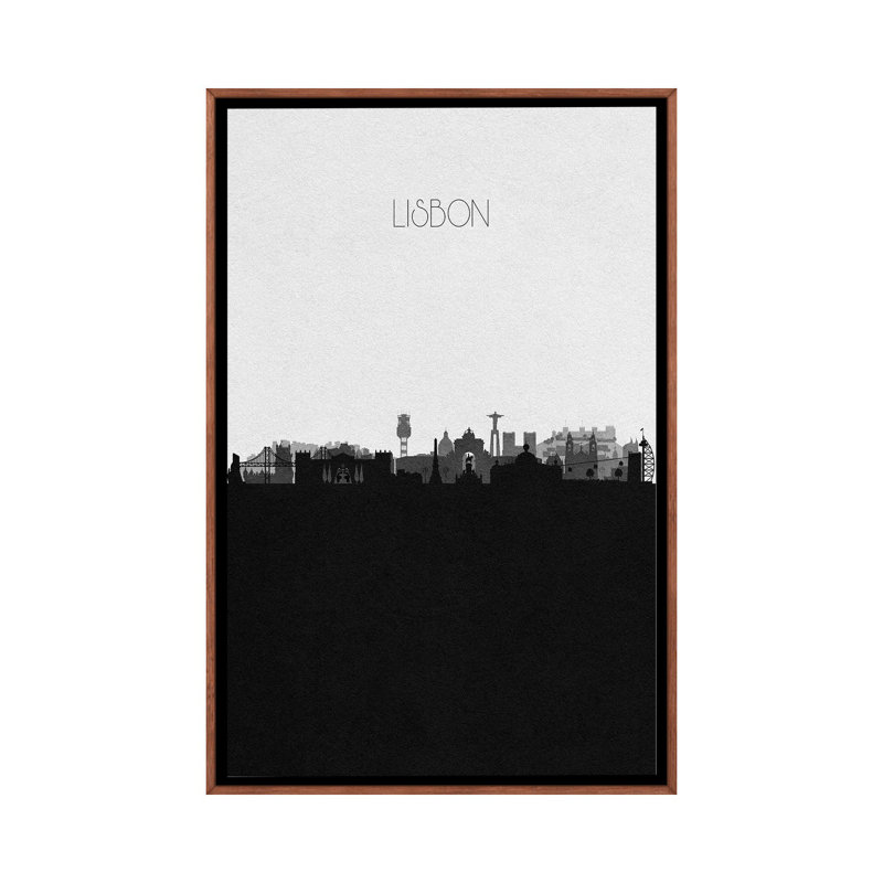 Lisbon, Portugal City Skyline 1 Piece Single Picture Frame and Floater Frame Wall Art on Canvas