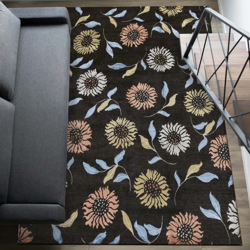 Tapis brun et rouille de haute qualité noué à la main