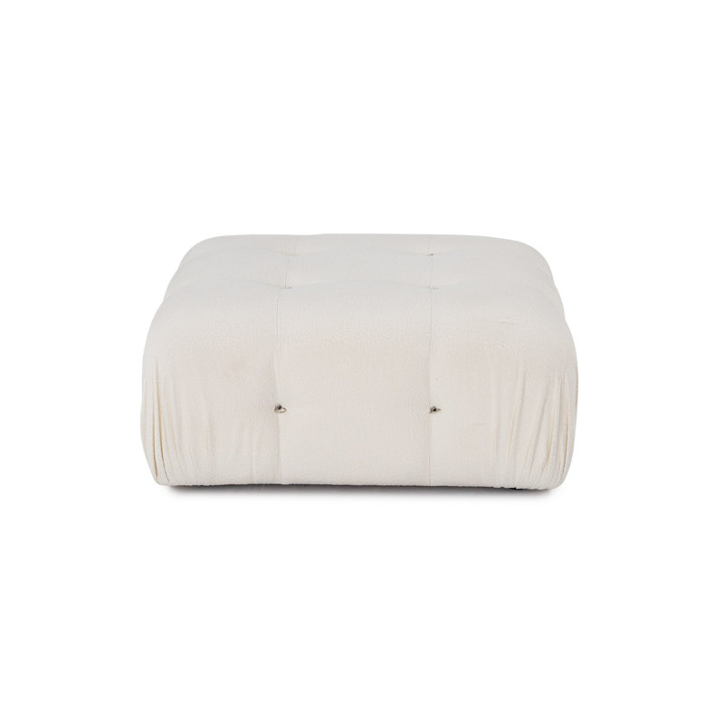 Tuffet élégant blanc avec structure en bois de hêtre et tissu 100% polyester, 37,4 x 37,4 x 17,7 pouces | 28 coussins en mousse gris doux, nettoyage à sec, siège fixe | Conception moderne avec des pieds en plastique noir mat, parfait pour la décoration intérieure
