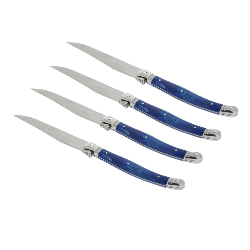 French Home Laguiole Steak Knives, 4-Piece Set, Blue Marble