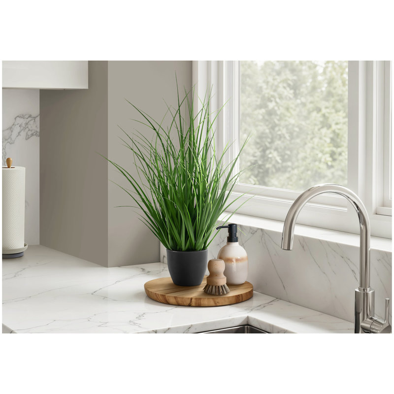Plante artificielle, 23 po de hauteur, herbe, intérieur, faux, faux, table, verdure, pot, véritable touche, décoratif, herbe verte, pot noir