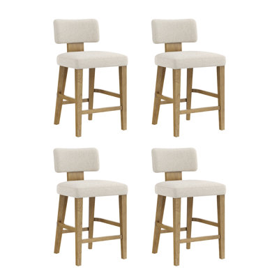 Ensemble de tabouret de comptoir en bois cintré avec pieds en bois massif et revêtement en lin