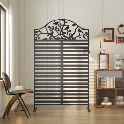 73" H Freestanding Metal Privacy Screen Fence Panels, Tree Decor Design for Patio, Backyard, Pool & Indoor Room
