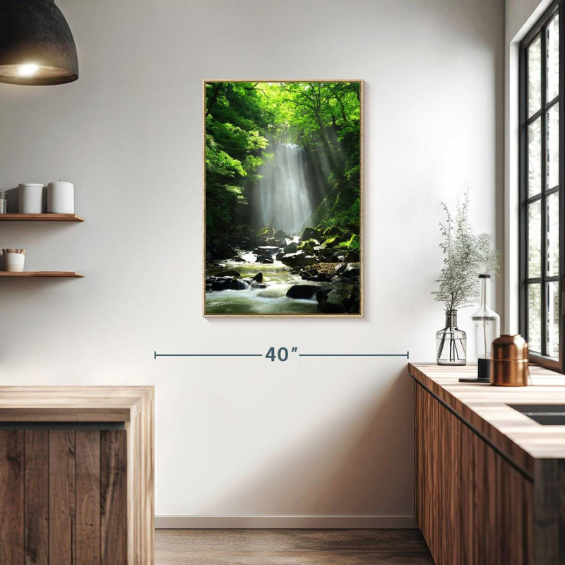 Cascade Kameda ensoleillée, Cadre flottant en bois naturel, 25 po x 37 po