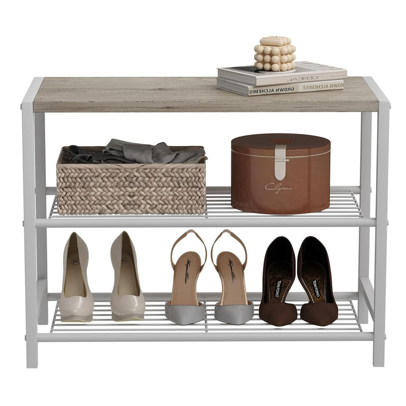 9 Pair Shoe Rack, Natural/White