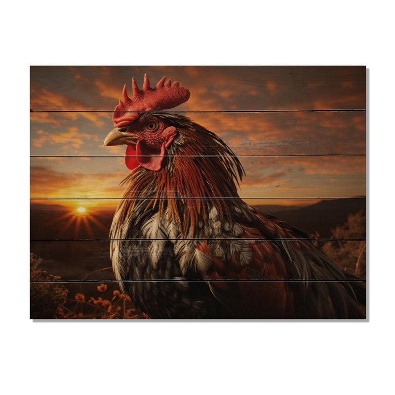 «Brelin Rooster Potrait At Dawns Landscape», impression sur bois, H 30 po x l 40 po x P 0,78 po