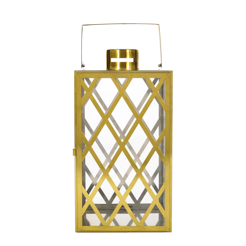 17.5'' H Stainless Steel Floor Lantern, Gold