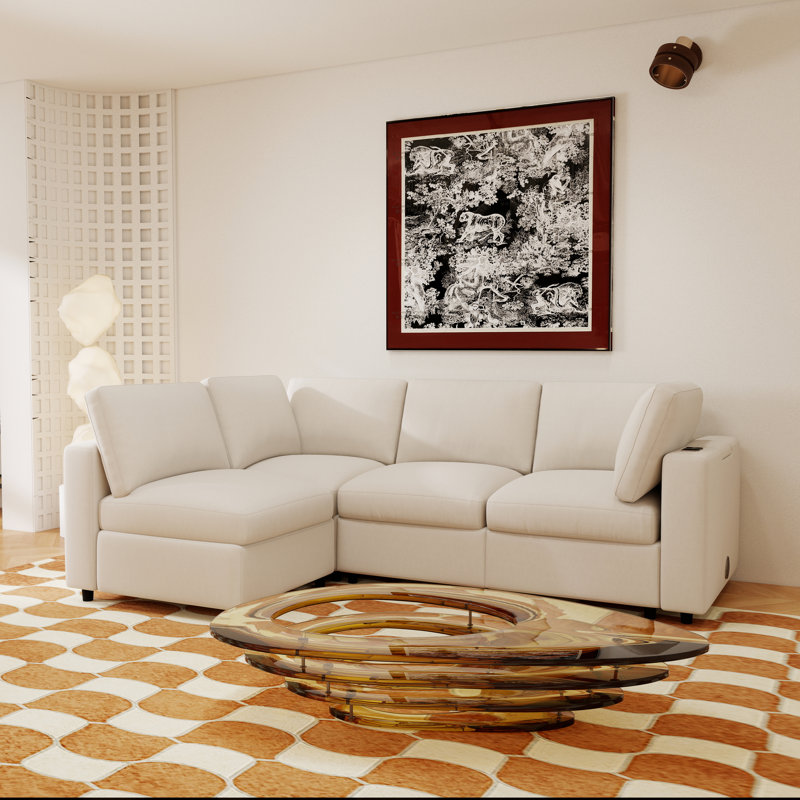 Upholstered Modular Sofa With Storage，Modern Sofa With Wireless Charging And Built-In Bluetooth Speaker In Arm