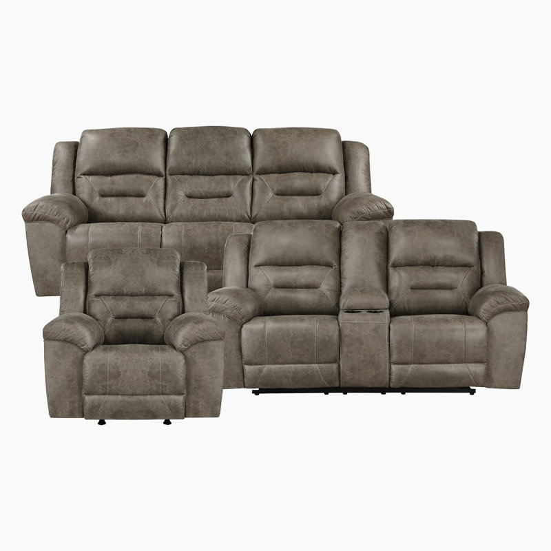 Ensemble 3 pièces de fauteuil inclinable manuel en microfibre Hamise