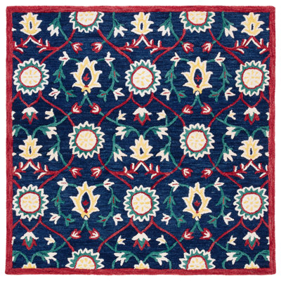 Blossom Hand Tufted Wool/Cotton Oriental Rug in Red/Navy/Blue