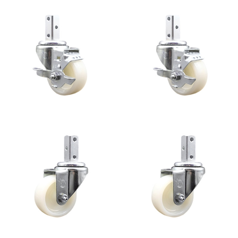 4 Piece Nylon Wheel Caster Set, 7/8" square stem