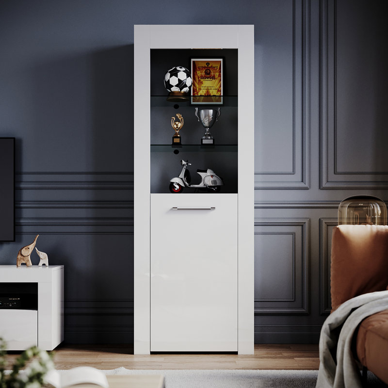 165*60*35cm Large Display Cabinet with RGB Colour Variations and Tempered Glass Shelves, White