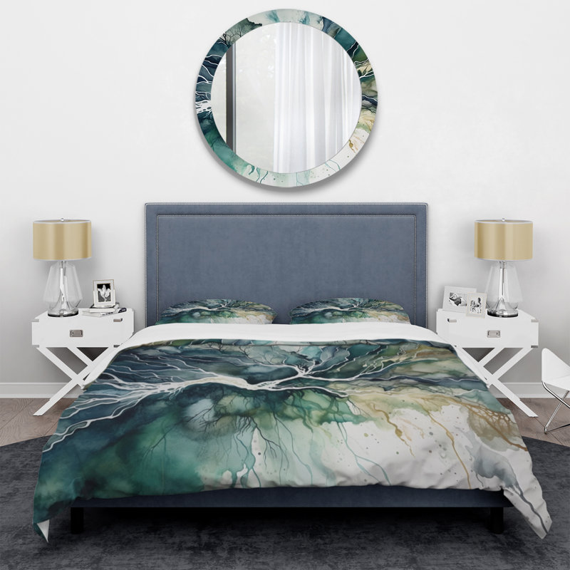 Ensemble de housse de couette en microfibre / polyester vert / bleu marbré Dreamscape II Bedding