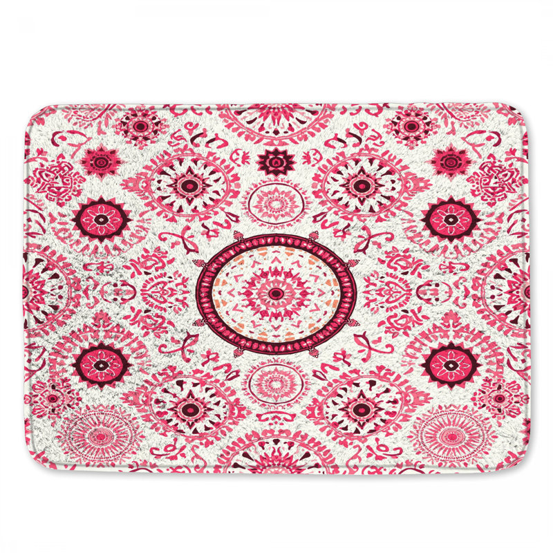 Tapis de bain rose à motif mandala, L 24 po x L 17 po