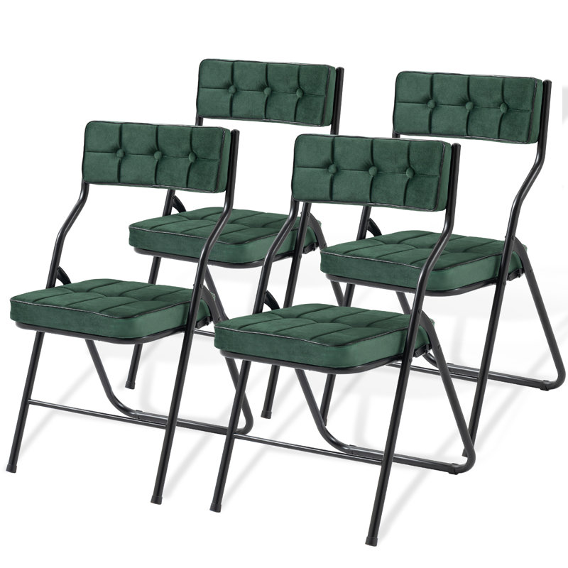 Ensemble de 4 chaises pliantes rembourrées - Chaises de salle à manger rembourrées portables pour les invités, Vert