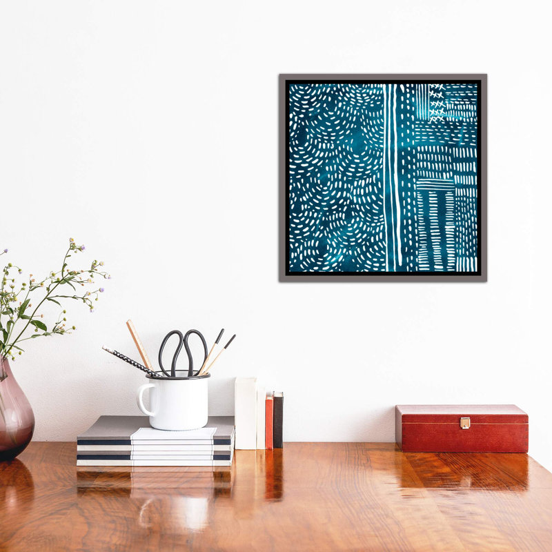 « Sashiko coutures II » par Chariklia Zarris-impression d’art graphique sur cadre flottant, H 18 po x l 18 po x 1,5 po