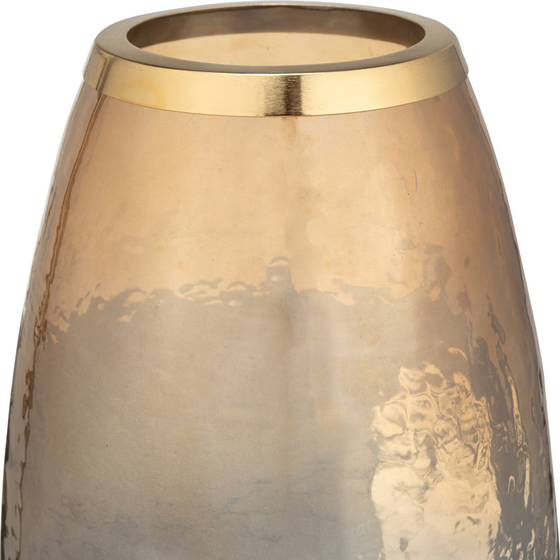 Vase en verre avec anneau en métal, bronze, H 18 po x l 9 po x P 9 po